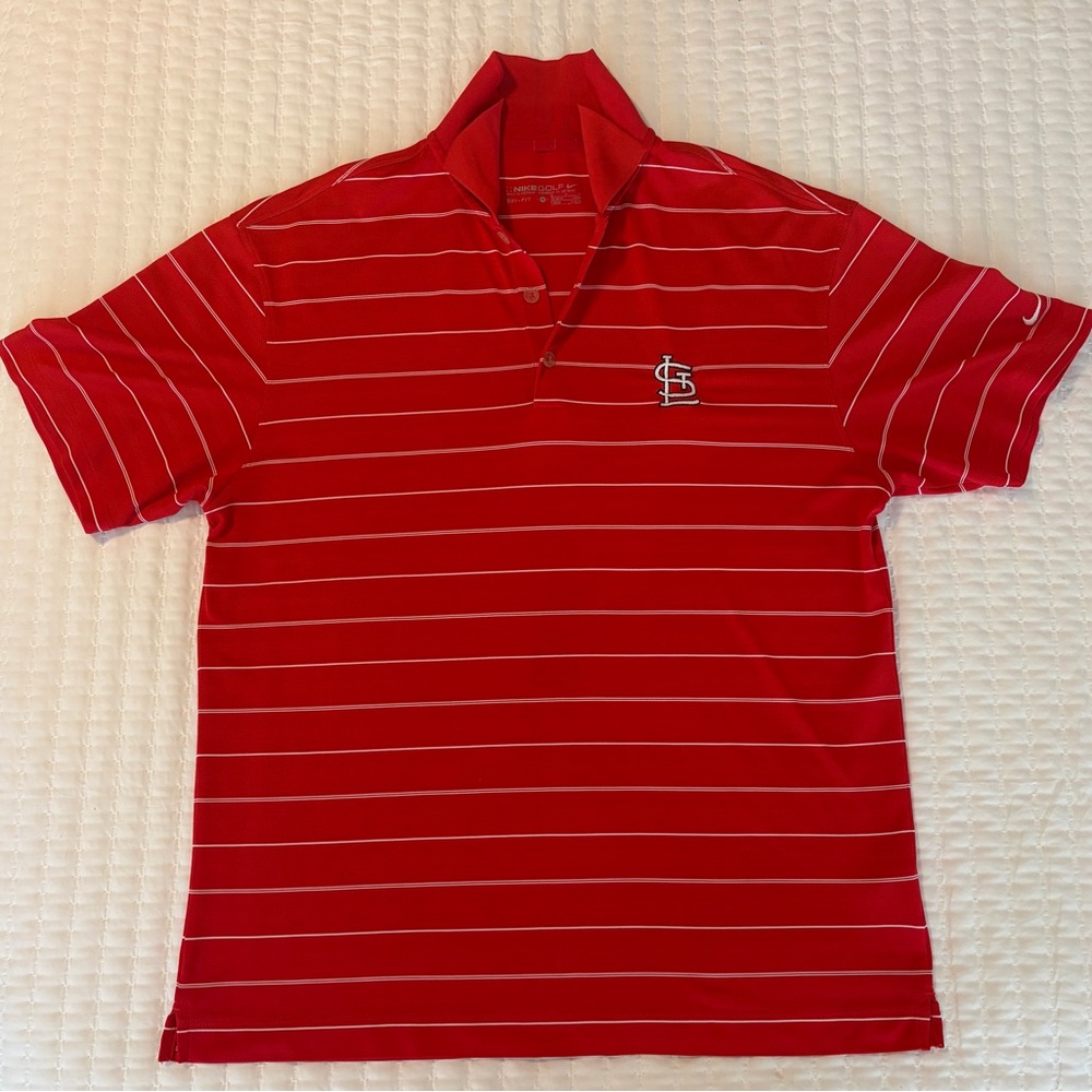 Nike Golf St. Louis Cardinals Red Stripe Polo Short Sleeve Dri-Fit Size Medium